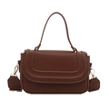 Brown PU leather crossbody bag with U-shaped stitching and wide detachable shoulder strap - Brown