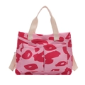 Roze canvas shopper met rode luipaardprint en twee voorzakken voor dagelijks gebruik - Roze