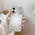 Luxury rhinestone flower iPhone case with magnetic MagSafe and 3D butterfly design - White / iPhone 17 Pro Max