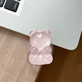 Pink glitter bear phone grip on a laptop keyboard showing aesthetic accessory detail - Adhesive Pop Grip Glitter Bear-Pink