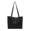 Grand sac cabas noir minimaliste en similicuir avec texte imprimé et boucle dorée - Noir