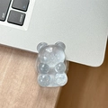 Macro view of a semi-transparent glitter bear phone grip with subtle sparkle finish - Adhesive Pop Grip Glitter Bear-Grey