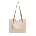 Grand sac cabas minimaliste blanc crème avec des bretelles en cuir marron - Blanc