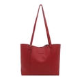 Sac fourre-tout minimaliste en cuir PU rouge avec longues bandoulières et boucle en métal - Rouge