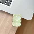 Detail of light green bear phone grip with glitter and crystal texture on laptop - Adhesive Pop Grip Glitter Bear-Light Green