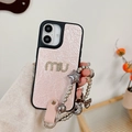 Funda iPhone de cuero plisado rosa con logo de strass y cadena de cuentas con una estrella - Perlado Diamante Letra M Cadena Estrella - Rosa / iPhone 17 Pro Max
