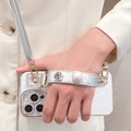 Silver floral pearl wristband phone case with crossbody strap for iPhone 16 Pro Max - Camellia Pearl Wristband + Crossbody Rope / iPhone 17AIR