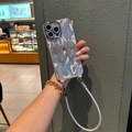 Silver bow tied pearl blue iPhone case with crossbody chain strap and diamond accent - Silver Rhinestone Bow (Short Silver Leather Rope) / iPhone 17 Pro Max
