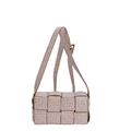 Pink woven leather shoulder bag with pattern grid and adjustable long strap - Khaki