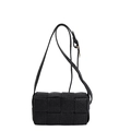 Elegant black woven crossbody bag with adjustable strap and premium gold hardware - Black
