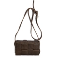 Brown woven crossbody bag with checkerboard pattern and logo print for women - Brown
