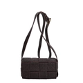 Miniature woven crossbody bag in dark brown leather with adjustable shoulder strap - Brown