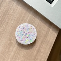 Detail of round phone socket holder with iridescent glitter and purple star sequins - Colorful Sequins No.14
