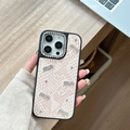 Detailed view of pink snakeskin leather phone case with luxury rhinestone MIU logo - Large Hole Snakeskin Rhinestone Pink / iPhone 17 Pro Max