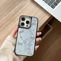 Close-up of light blue snakeskin leather iPhone case with rhinestone camera ring detail - Large Hole Snakeskin Rhinestone Black / iPhone 17 Pro Max