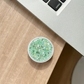 Detail of round green glitter phone grip holder with sparkling sequins on laptop background - Green High Shine Sequin