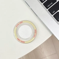 Macro view of clear circular phone grip with Good Luck slogan on a white desktop - goodluck Magnetic - Adhesive Top / Yellow