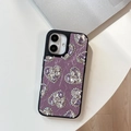Detail of purple lychee leather phone case with sparkling crystal heart decorations - Large Hole Pearl Texture Rhinestone Multi-Heart Purple