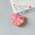 Detail of pink paint palette phone grip with colorful 3D resin pigment and mini brush - Transparent Stand Style / Rose Red
