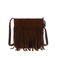 Bohemian brown suede crossbody bag with long fringes and adjustable shoulder strap - Brown