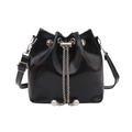 Sac seau noir brillant minimaliste avec chaîne argentée et breloques en perles blanches - Noir