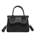 Schicke schwarze quadratische Handtasche mit Litschi-Muster und goldenen Beschlägen - Schwarz