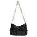 Funkelnde schwarze Pailletten-Umhängetasche mit eleganter goldener Kette für Damen - Schwarz
