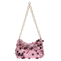 Schicke rosa Pailletten-Mondtasche mit markanter goldener Kette für Damen als Schultertasche - Rosa