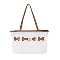 Bolso tote de lona en contraste con adornos de cuero marrón y cierre de hebilla metálica - Blanco