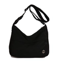 Bolso bandolera de nailon negro impermeable con correa ajustable y logo metálico - Negro