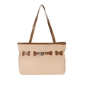 Bolso tote grande beige y marrón con cierre metálico para la oficina y el diario - Caqui