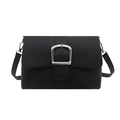 Borsa a spalla squadrata nera retrò con fibbia a ferro di cavallo argentata vintage - Nero