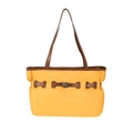 Bolso tote de nailon amarillo con ribete de piel sintética marrón y cierre de giro plateado - Amarillo
