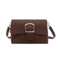 Borsa a tracolla marrone scuro minimalista con fibbia argento e finta pelle liscia - Marrone