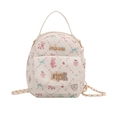 Mini mochila crema con estampados florales y animales con correa de cadena dorada - Blanco