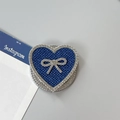 Soporte de móvil corazón azul brillante con lazo de strass y bordes de cristal fino - Corazón Lazo Magnético Diamantes-Brillante / Azul