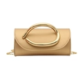 Beigefarbene Abend-Clutch aus weichem Leder mit goldenem Griff und Kette - Gold