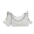 Borsa a tracolla minimalista in pelle PU beige con catena argento e ciondolo - Bianco