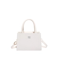 White faux crocodile leather handbag with top handles and adjustable shoulder strap - White