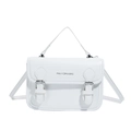 Chic white faux leather crossbody bag with silver buckles and top handle for women - Off White