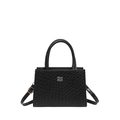 Minimalist black woven square tote bag with dual handles and adjustable shoulder strap - Black