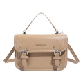 Fashionable light khaki handbag with top handle and dual buckle strap details - Khaki