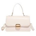 Minimalist cream white crossbody handbag with gold square buckle and adjustable strap - White