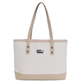 Minimalistische zweifarbige Tote Bag aus beigem Webstoff und khakifarbenem Kunstleder - Khaki