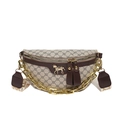 Women's fashion chest bag with geometric monogram print and vintage wide strap - Khaki