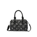 Classica borsa a secchiello nera con ricami floreali bianchi e dettagli in metallo argento - Nero