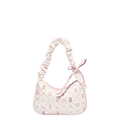 Chic cream underarm bag with pink bow accents and cute bear strawberry prints - Pink