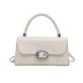 Elegante borsa a trapezio bianco crema con fibbia a forma di G decorata con diamanti - Bianco