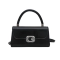 Elegante schwarze Mini-Handtasche mit Strass-G-Schnalle und Silberbeschlägen - Schwarz