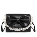 Mini sac bandoulière noir mignon avec grand nœud et bordure en dentelle blanche - Noir